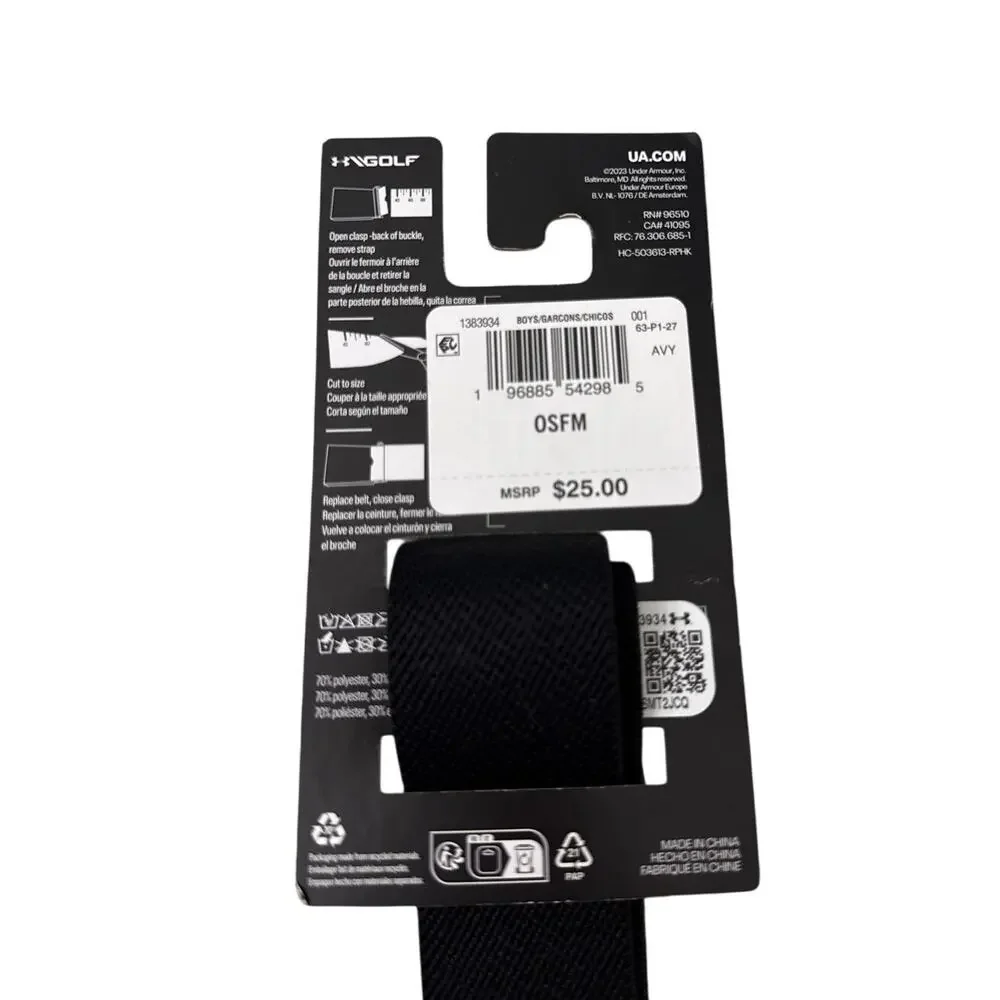 Under Armour Black Metal Closure Athletic Belt Size One Size Fits Most NWT